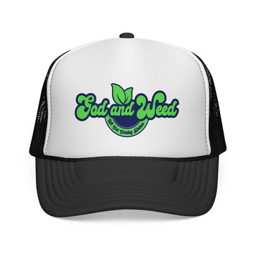 God and Weed Trucker Hat — Retro Faith Mesh Cap