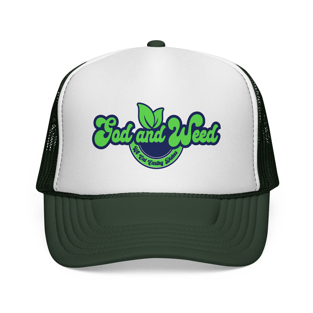 God and Weed Trucker Hat — Retro Faith Mesh Cap